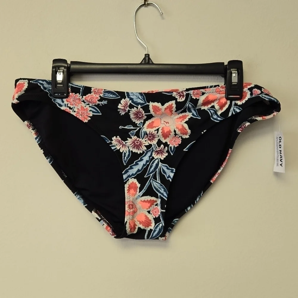 Old Navy Bikini Swim Bottom Black Floral M - Picture 3 of 7
